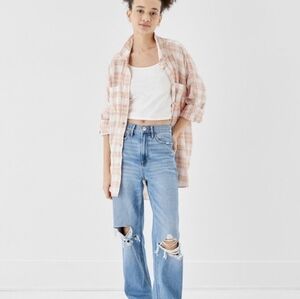 American Eagle Shirt Oversized Linen blend Boyfriend  Button Up Size Large